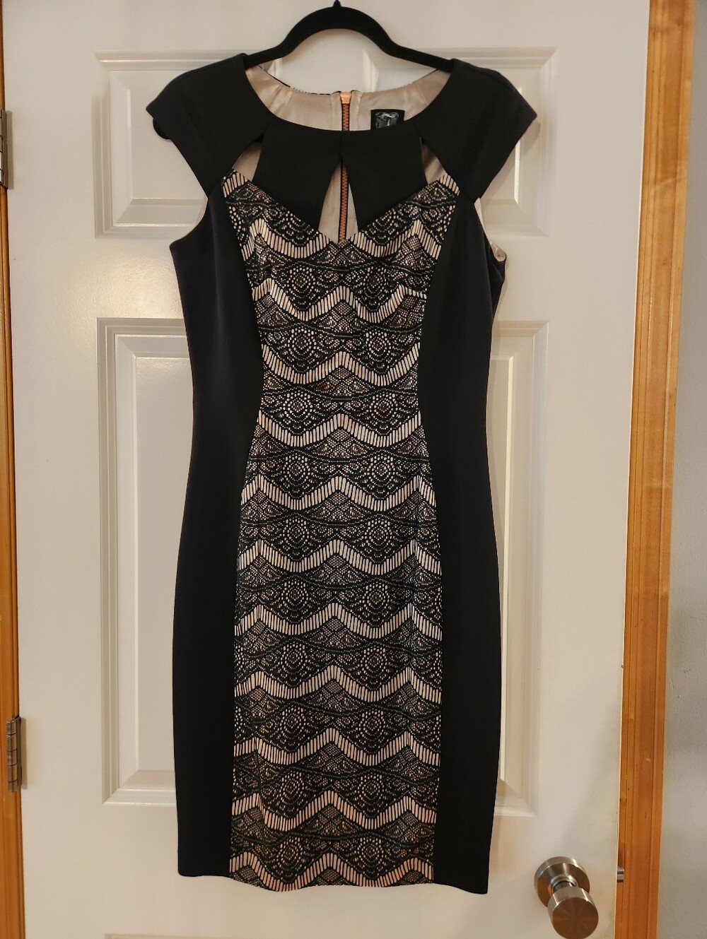 Jax Black Dress with Nude Lace-Style Center Panel